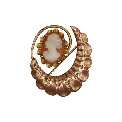 Vintage 1950s Bal-Ron Gold Filled Shell Cameo Watch Pin Brooch Brooch - GlamGram NYC