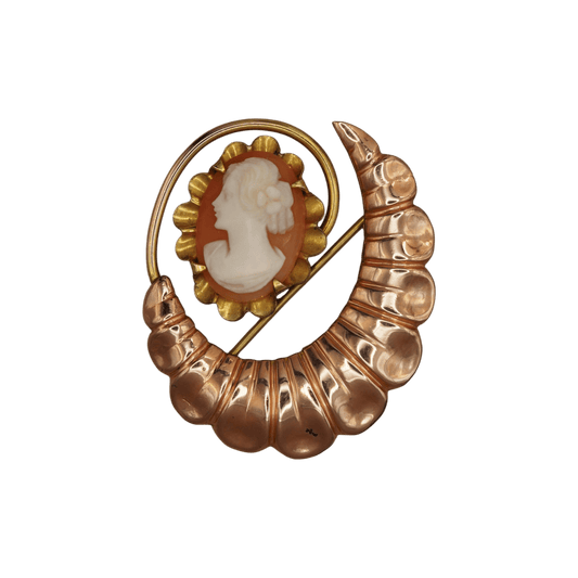 Vintage 1950s Bal-Ron Gold Filled Shell Cameo Watch Pin Brooch Brooch - GlamGram NYC