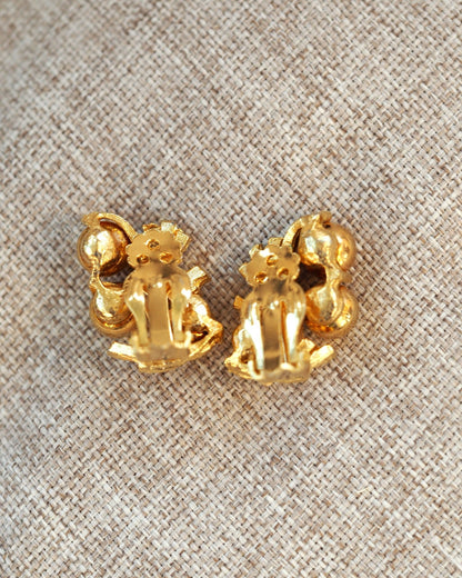 Vintage 1950s Gold-Tone Leaf Spray Clip-On Earrings with Orb Accents Earrings (Clip) - GlamGram NYC