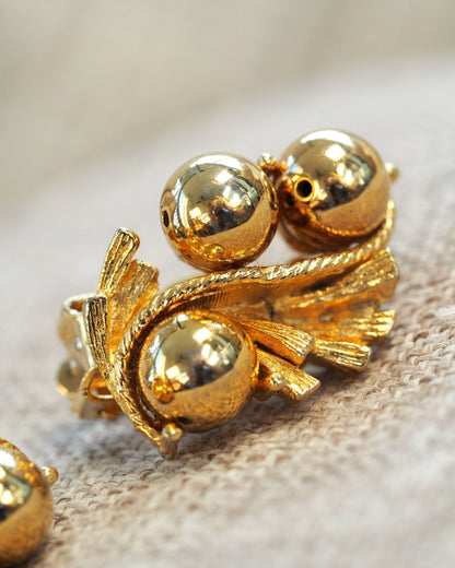 Vintage 1950s Gold-Tone Leaf Spray Clip-On Earrings with Orb Accents Earrings (Clip) - GlamGram NYC