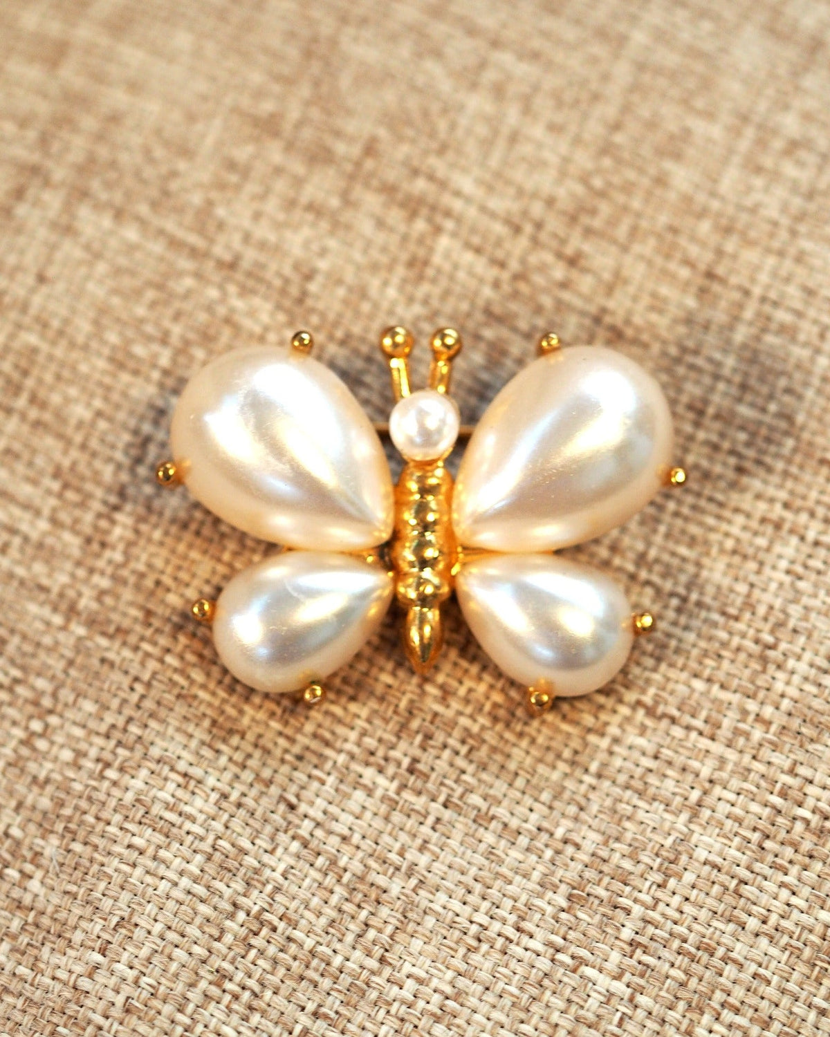 Vintage 1960s Faux Pearl Butterfly Brooch Gold-Tone Pin Brooch - GlamGram NYC