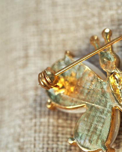 Vintage 1960s Faux Pearl Butterfly Brooch Gold-Tone Pin Brooch - GlamGram NYC