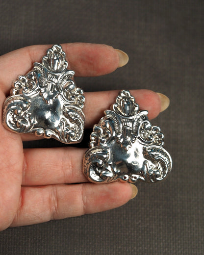 Vintage 1980s Sterling Silver Repousse Clip Earrings Earrings (Clip) - GlamGram NYC