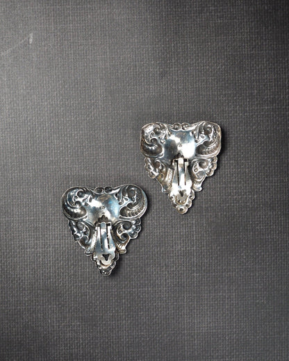 Vintage 1980s Sterling Silver Repousse Clip Earrings Earrings (Clip) - GlamGram NYC