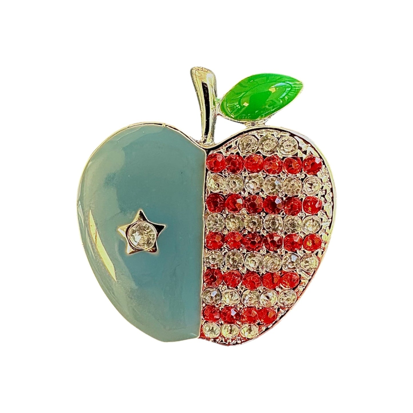 Vintage Apple Brooch Gold Tone Enamel Rhinestone American Flag Patriotic Jewelry Brooch - GlamGram NYC