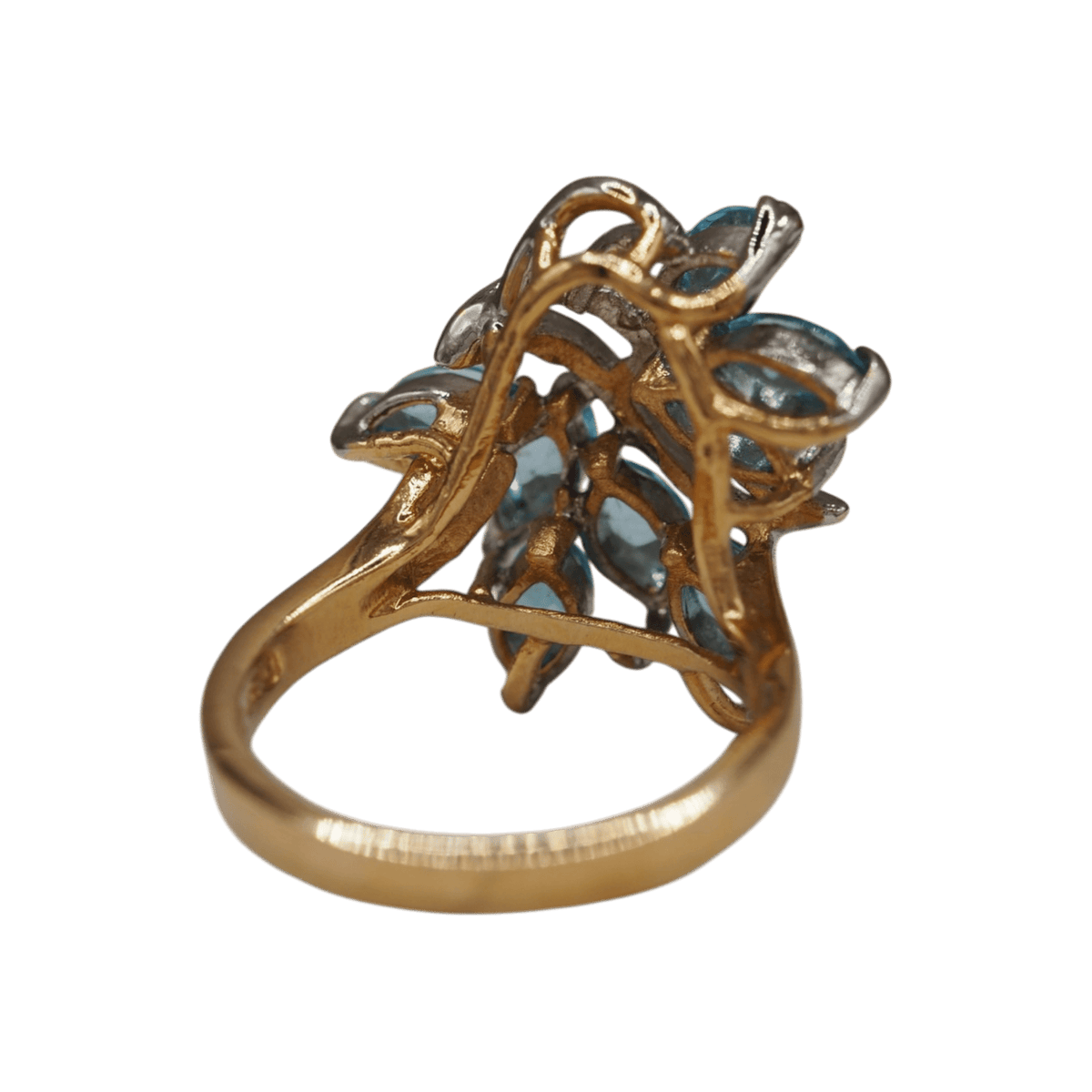 Vintage Aqua Marquise Crystal Spray Cocktail Ring Gold Tone Size 5 Ring - GlamGram NYC