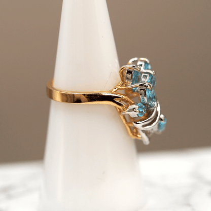 Vintage Aqua Marquise Crystal Spray Cocktail Ring Gold Tone Size 5 Ring - GlamGram NYC