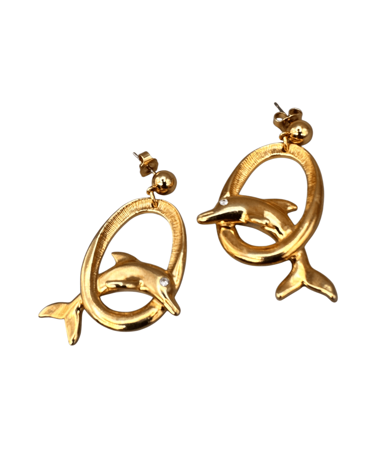 Vintage Avon Dolphin Dangle Earrings, Gold-Tone Rhinestone Drops Earrings - GlamGram NYC