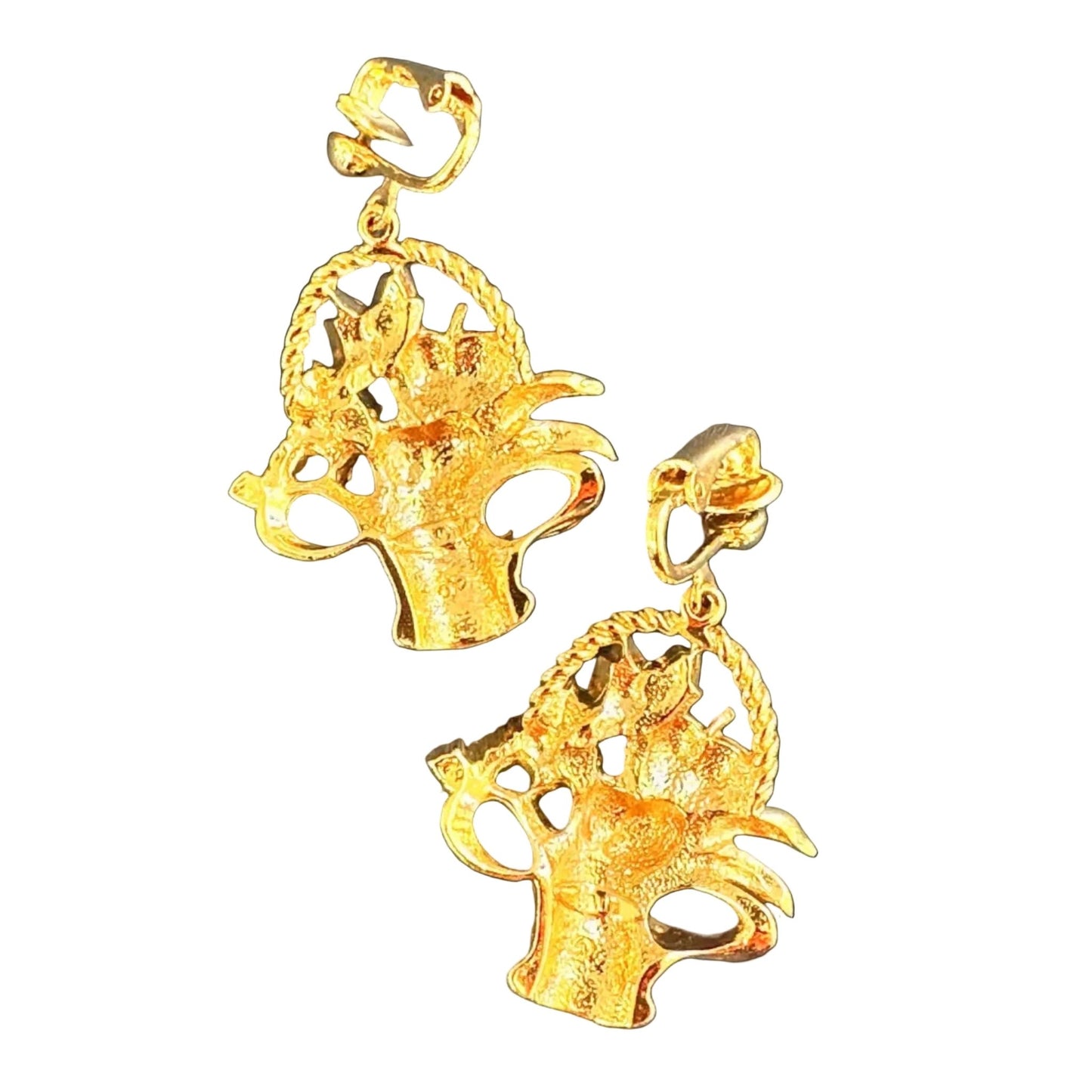 Vintage Avon Fruit Basket Clip-On Earrings Gold Tone Enamel Cherry Grape Novelty Jewelry Earrings - GlamGram NYC