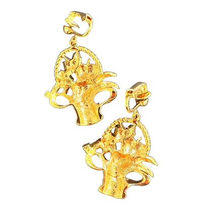 Vintage Avon Fruit Basket Clip-On Earrings Gold Tone Enamel Cherry Grape Novelty Jewelry Earrings - GlamGram NYC