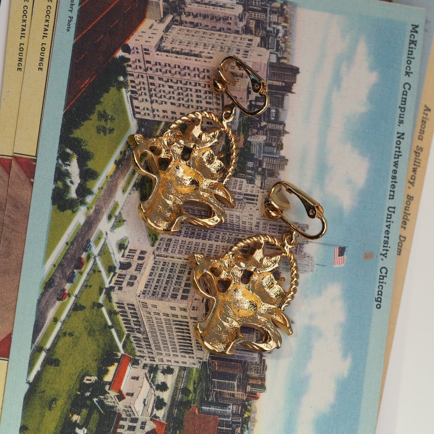 Vintage Avon Fruit Basket Clip-On Earrings Gold Tone Enamel Cherry Grape Novelty Jewelry Earrings - GlamGram NYC