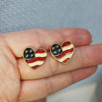 Vintage Avon Patriotic Heart Flag Enamel Stud Earrings Earrings - GlamGram NYC