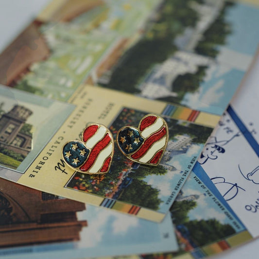 Vintage Avon Patriotic Heart Flag Enamel Stud Earrings Earrings - GlamGram NYC