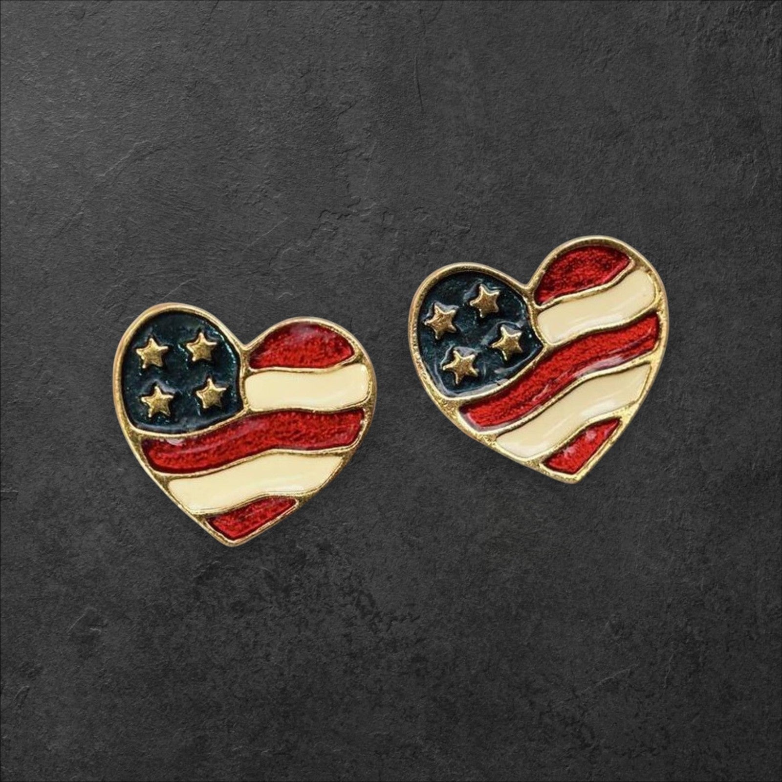 Vintage Avon Patriotic Heart Flag Enamel Stud Earrings Earrings - GlamGram NYC