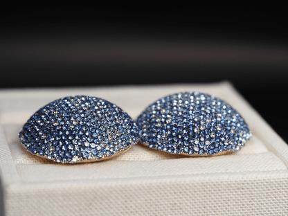 Vintage Blue Ombre Pave Rhinestone Dome Earrings Large Round Statement Studs Earrings - GlamGram NYC