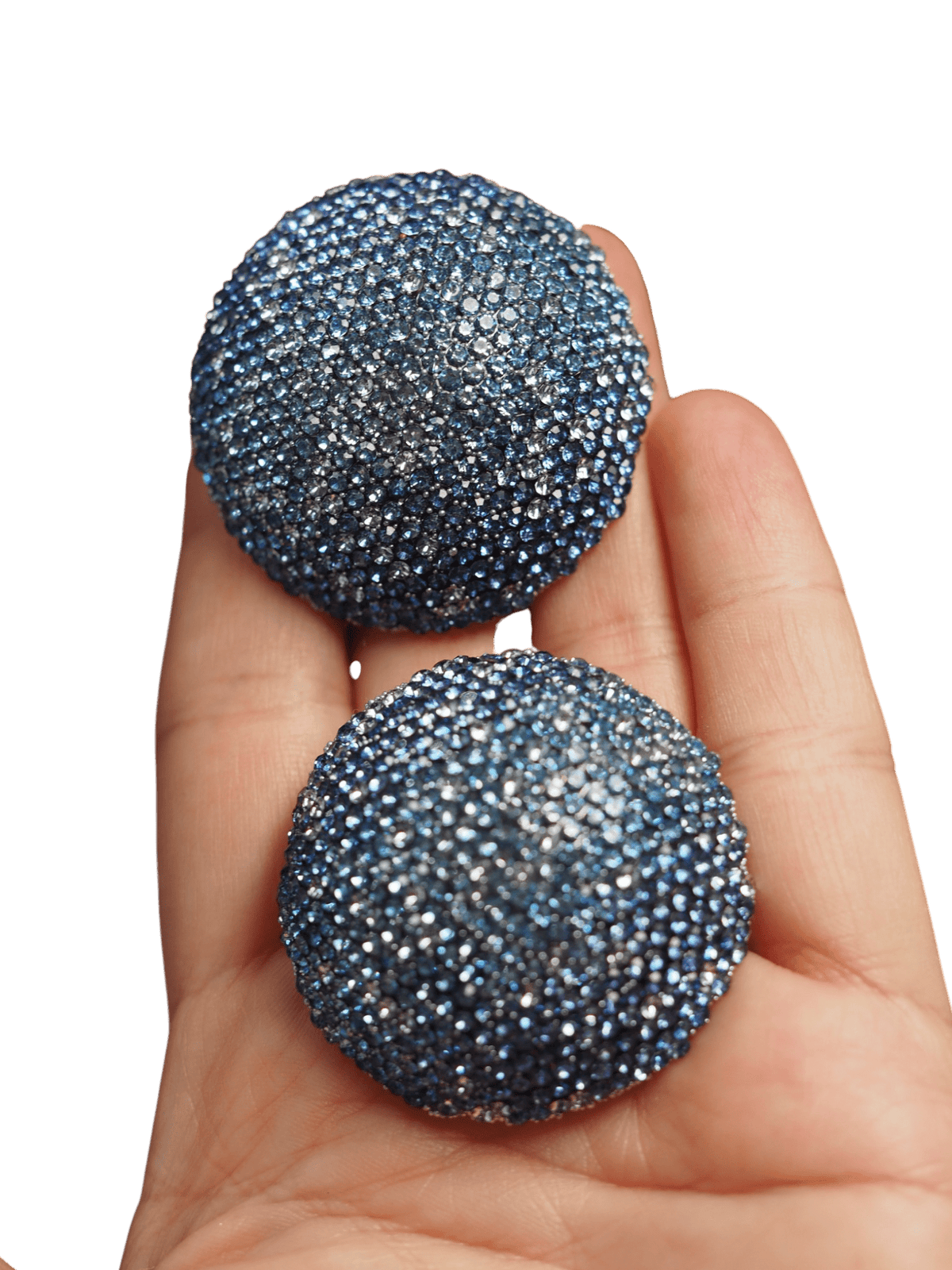 Vintage Blue Ombre Pave Rhinestone Dome Earrings Large Round Statement Studs Earrings - GlamGram NYC