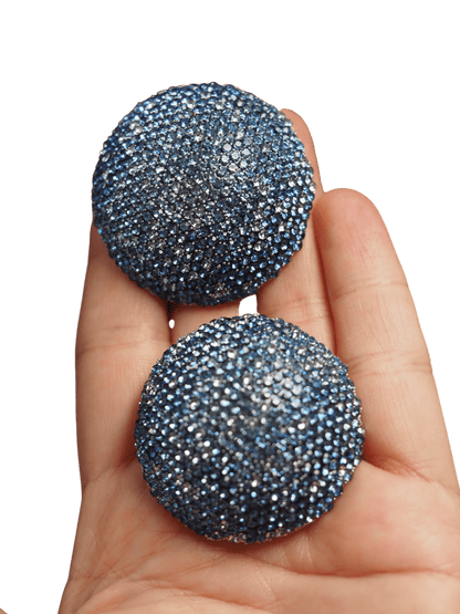 Vintage Blue Ombre Pave Rhinestone Dome Earrings Large Round Statement Studs Earrings - GlamGram NYC