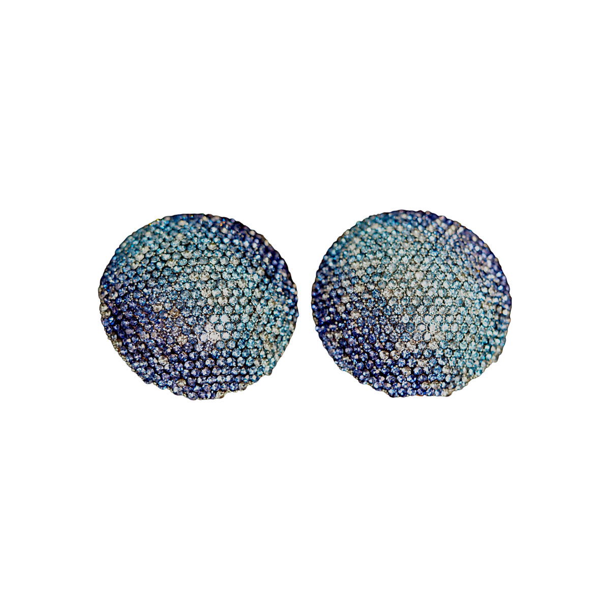 Vintage Blue Ombre Pave Rhinestone Dome Earrings Large Round Statement Studs Earrings - GlamGram NYC