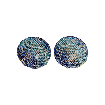 Vintage Blue Ombre Pave Rhinestone Dome Earrings Large Round Statement Studs Earrings - GlamGram NYC