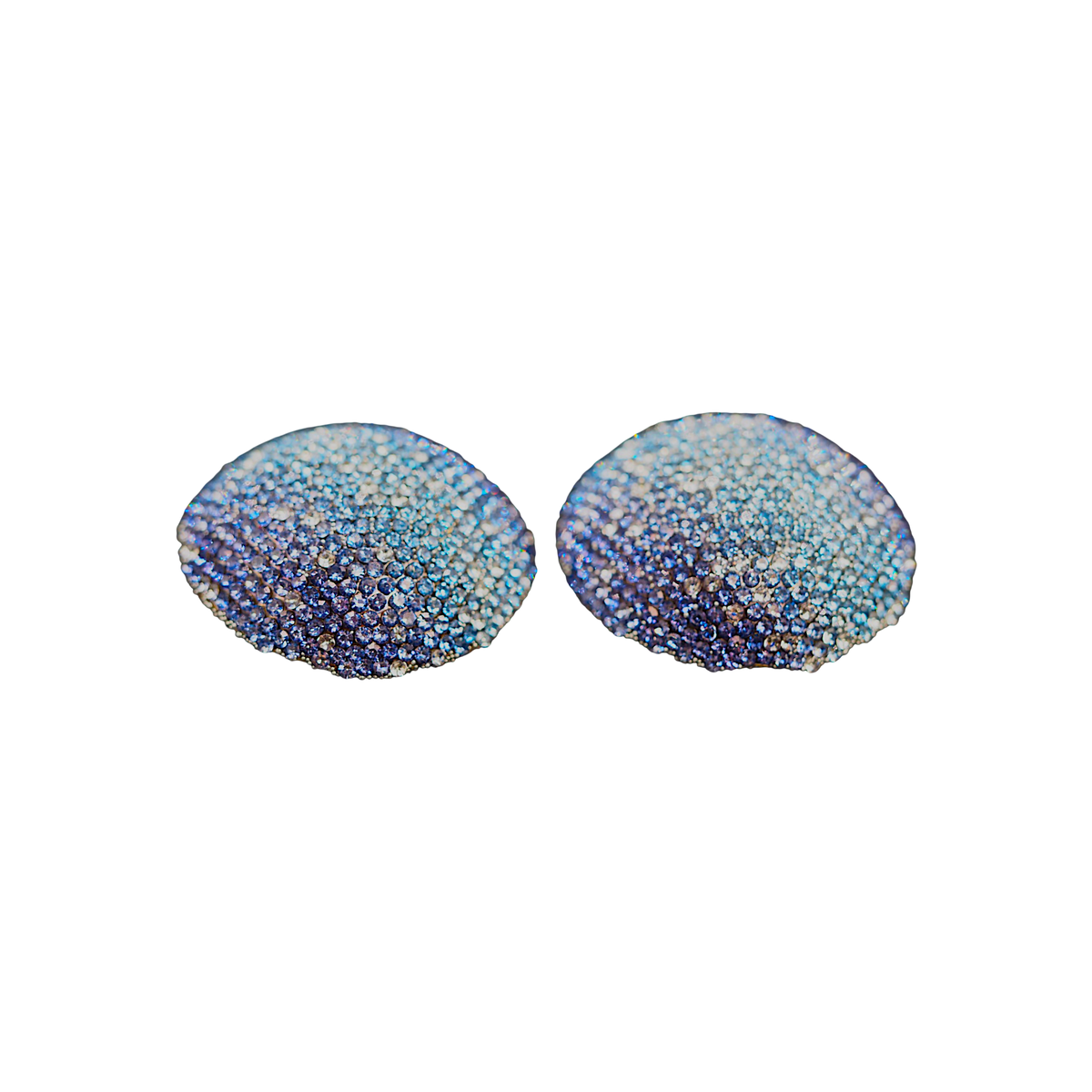 Vintage Blue Ombre Pave Rhinestone Dome Earrings Large Round Statement Studs Earrings - GlamGram NYC