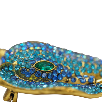 Vintage Blue Pavé Rhinestone Elephant Head Statement Brooch Aqua Cobalt Brooch - GlamGram NYC