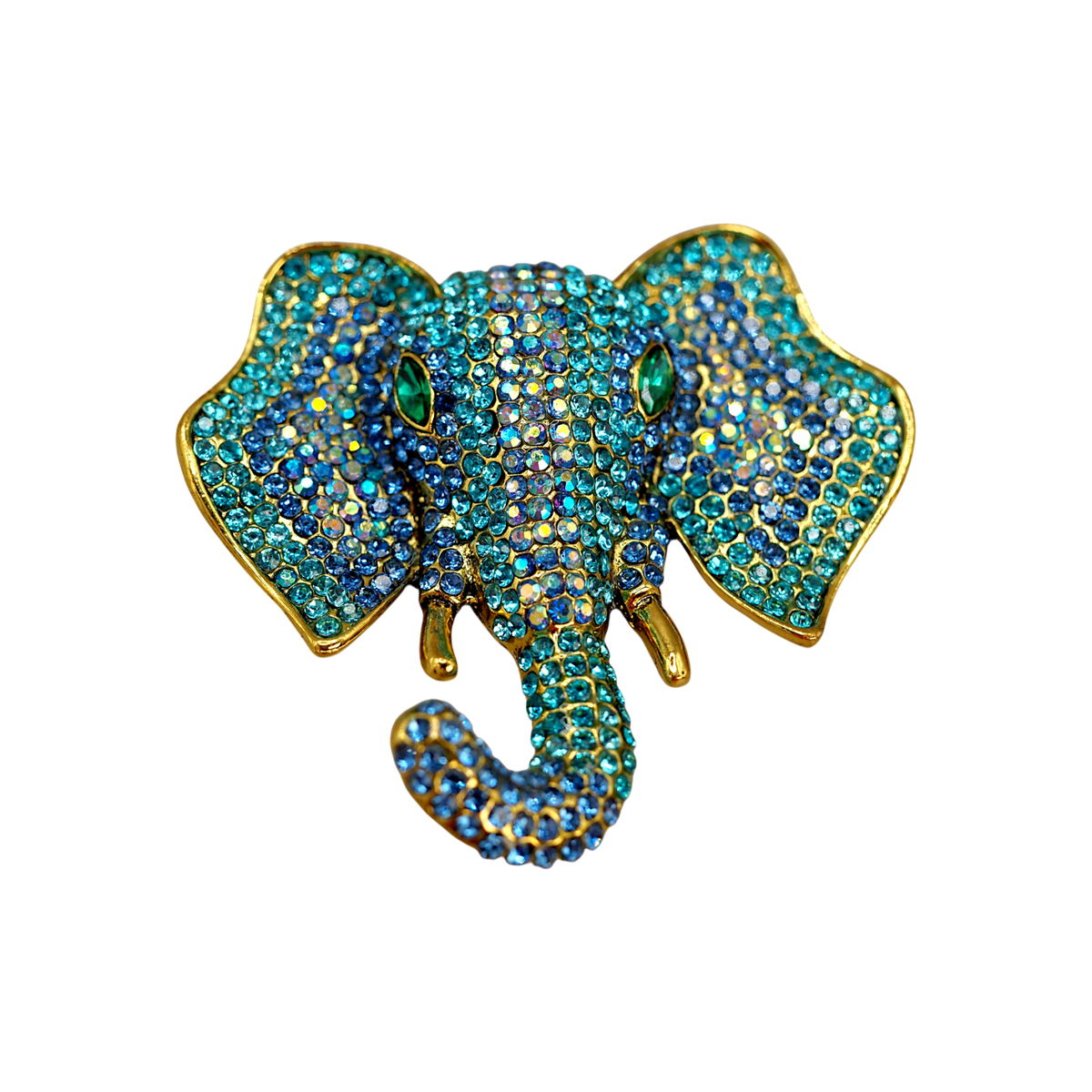 Vintage Blue Pavé Rhinestone Elephant Head Statement Brooch Aqua Cobalt Brooch - GlamGram NYC