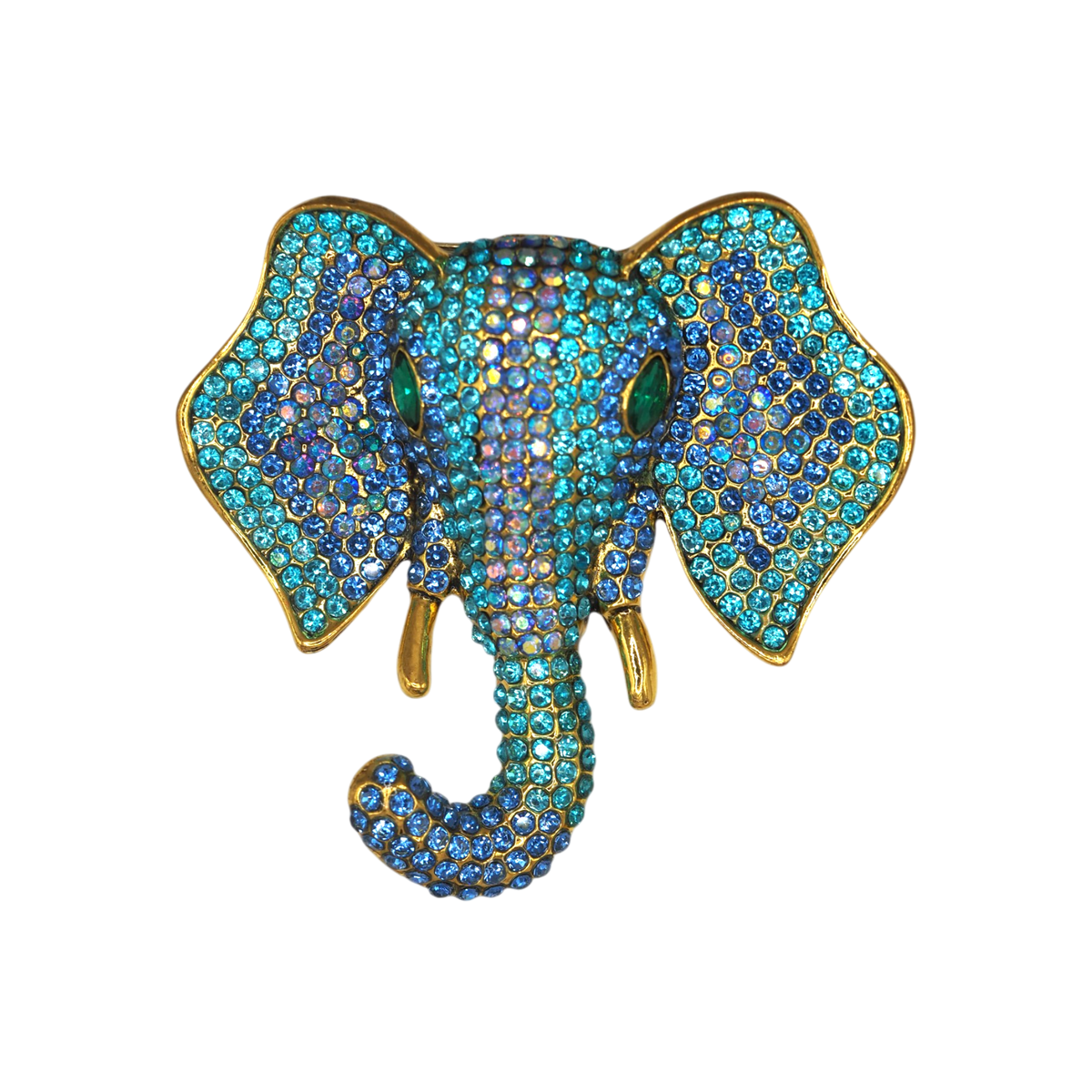Vintage Blue Pavé Rhinestone Elephant Head Statement Brooch Aqua Cobalt Brooch - GlamGram NYC