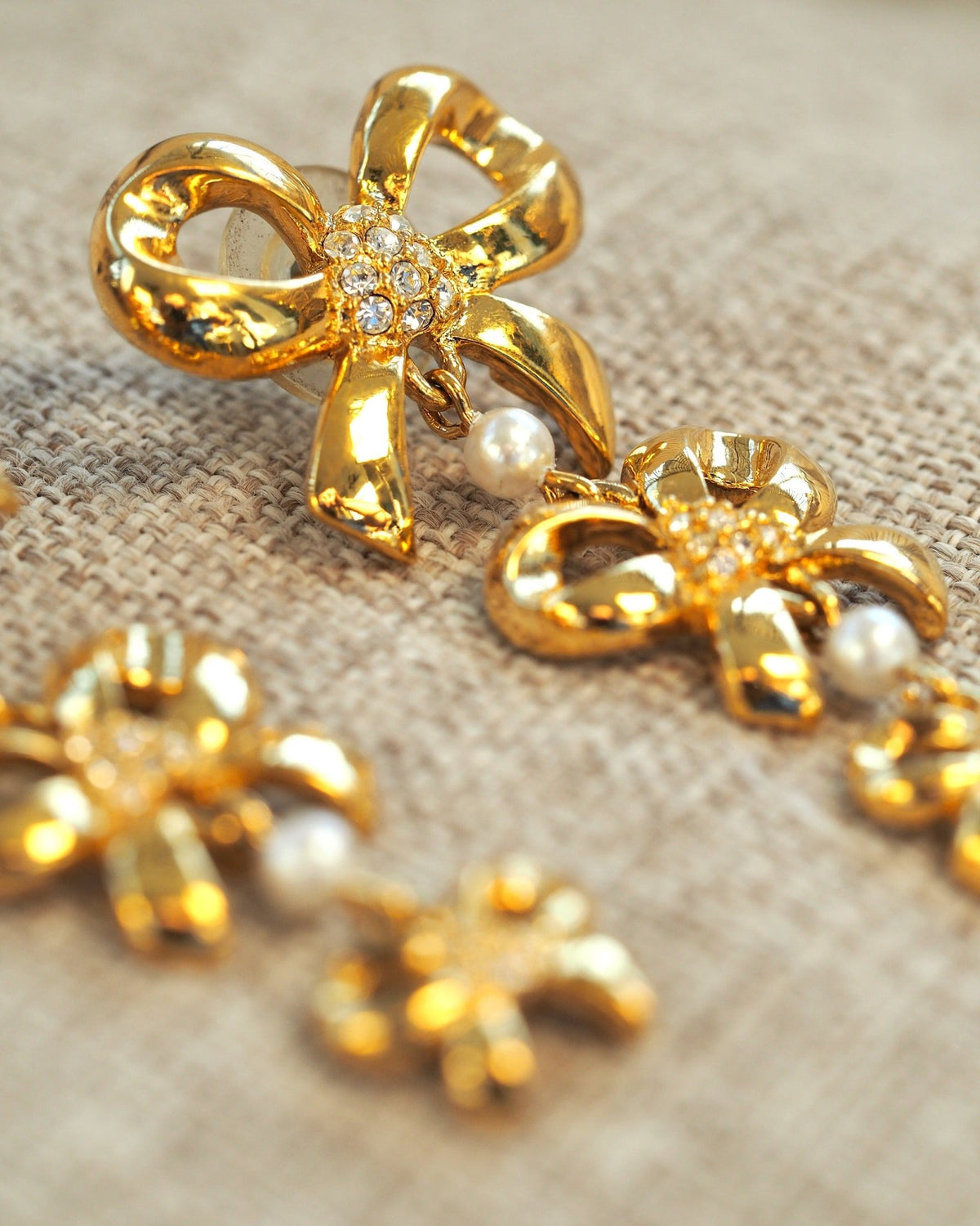 Vintage Elizabeth Taylor White Diamonds Earrings, Bow Drop Pierced Dangles, 1980s Designer Jewelry, Coquette Glam Gift Earrings - GlamGram NYC
