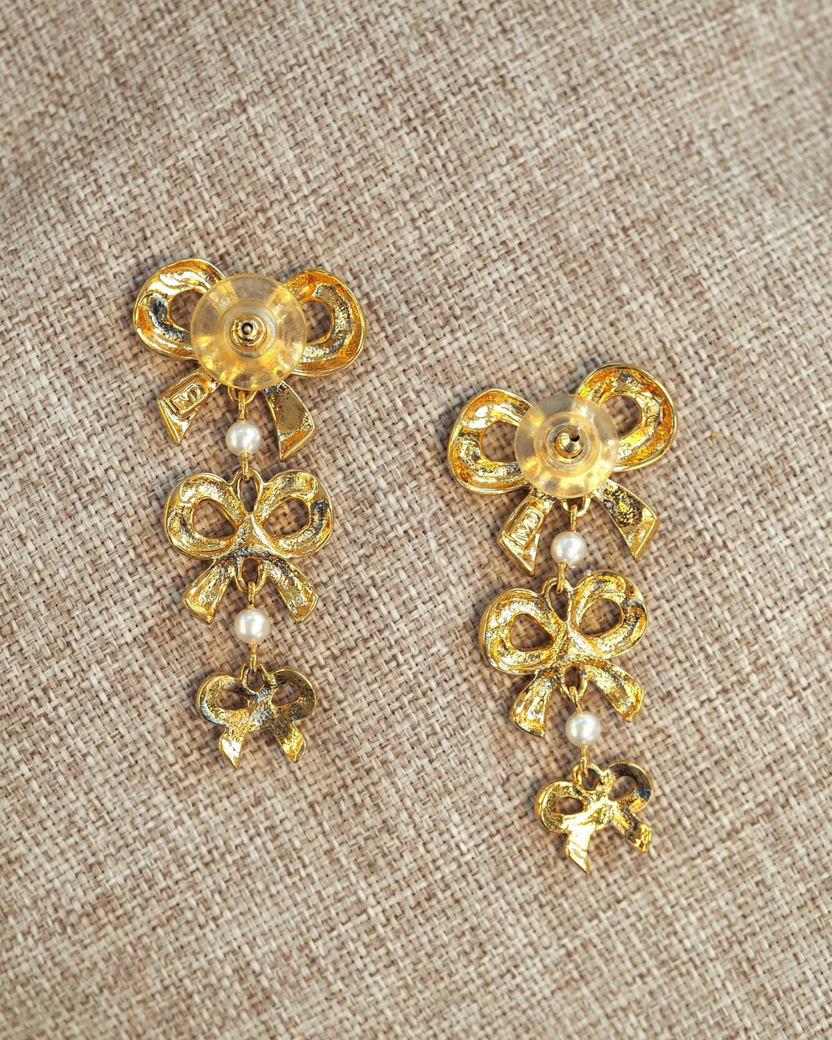 Vintage Elizabeth Taylor White Diamonds Earrings, Bow Drop Pierced Dangles, 1980s Designer Jewelry, Coquette Glam Gift Earrings - GlamGram NYC