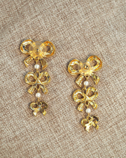 Vintage Elizabeth Taylor White Diamonds Earrings, Bow Drop Pierced Dangles, 1980s Designer Jewelry, Coquette Glam Gift Earrings - GlamGram NYC