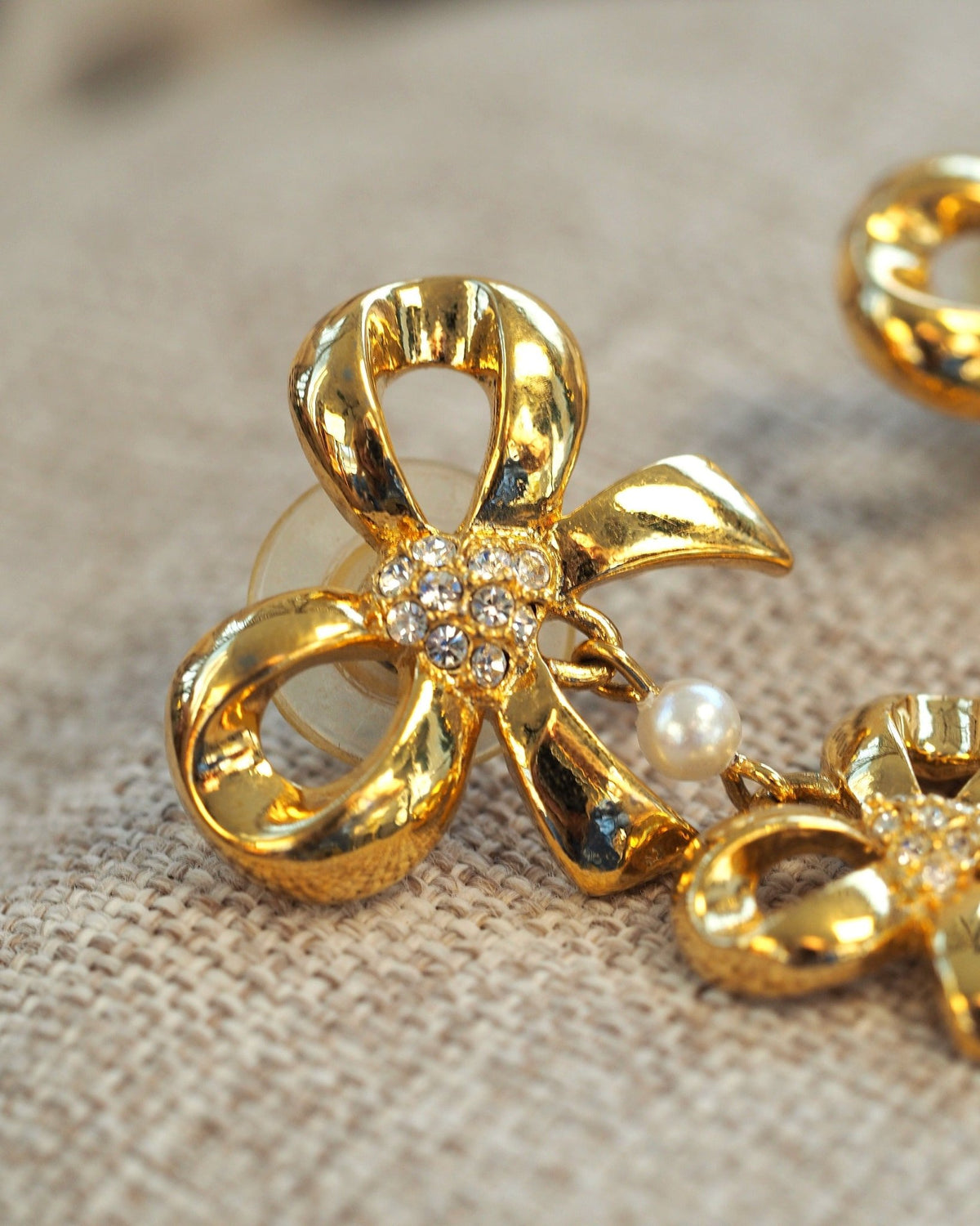 Vintage Elizabeth Taylor White Diamonds Earrings, Bow Drop Pierced Dangles, 1980s Designer Jewelry, Coquette Glam Gift Earrings - GlamGram NYC