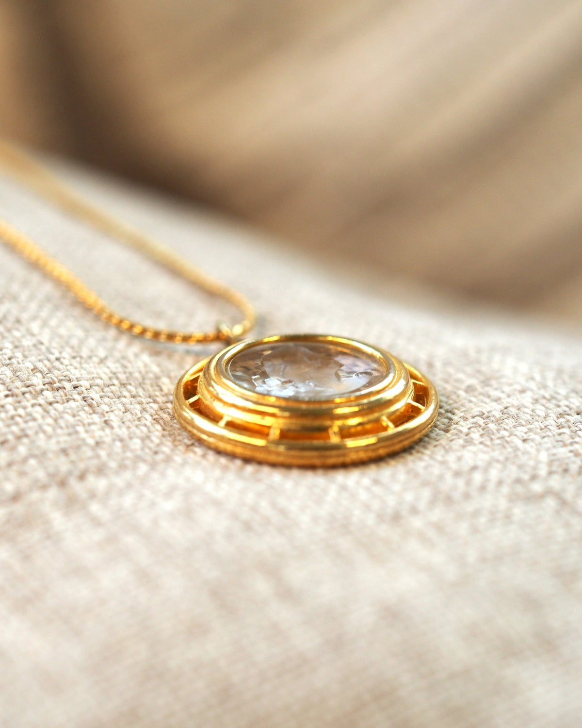 Vintage Glass Cameo Necklace, Carved Profile Pendant Gold Tone Rope Chain, 1950s Mid Century Jewelry, Coquette Gift for Her Necklace - GlamGram NYC