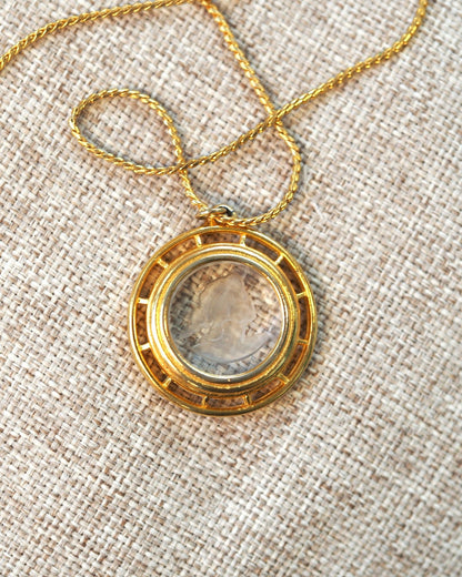 Vintage Glass Cameo Necklace, Carved Profile Pendant Gold Tone Rope Chain, 1950s Mid Century Jewelry, Coquette Gift for Her Necklace - GlamGram NYC