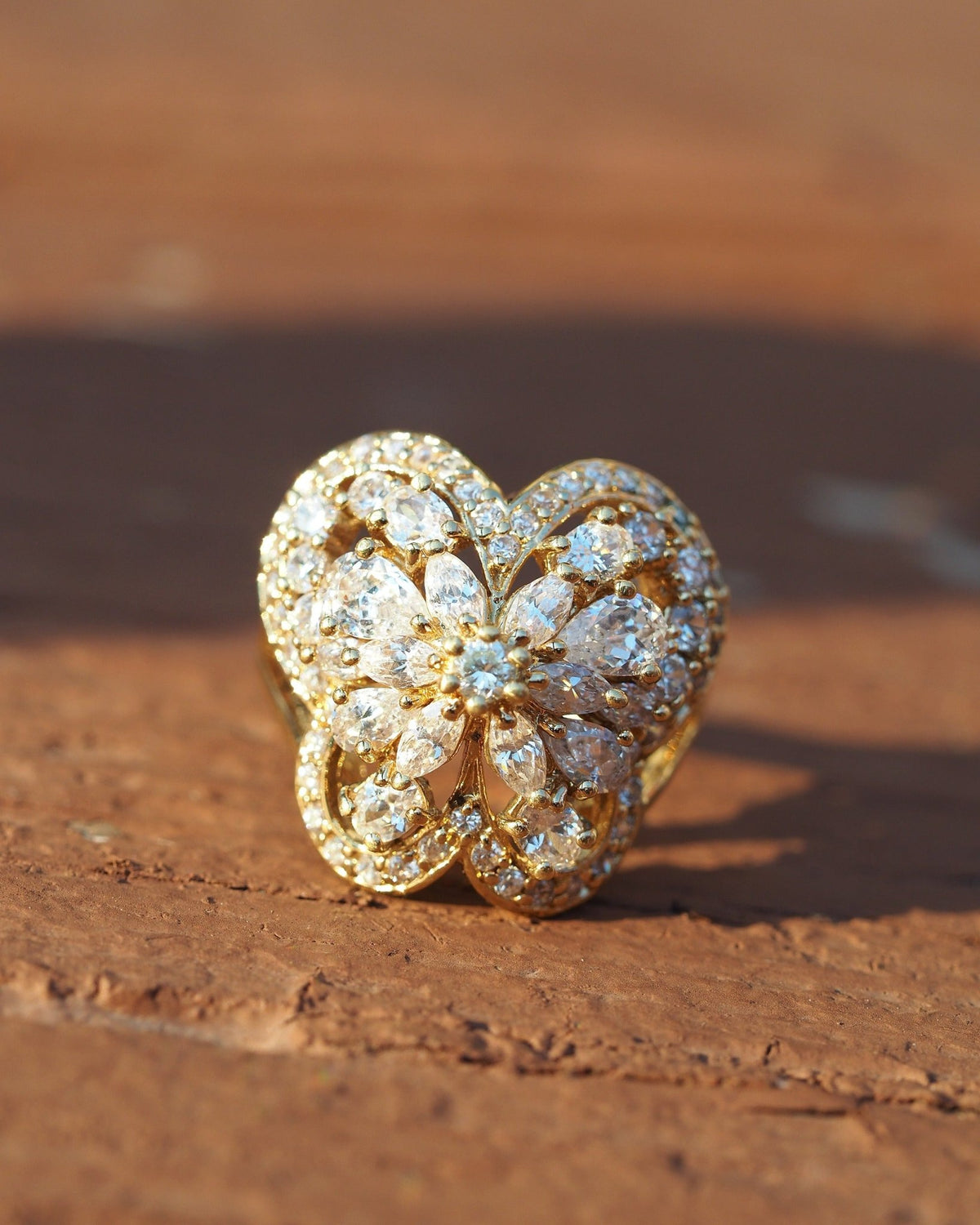 Vintage Gold-Plated Sterling Silver Butterfly Ring Rhinestone Size 9 1990s Ring - GlamGram NYC