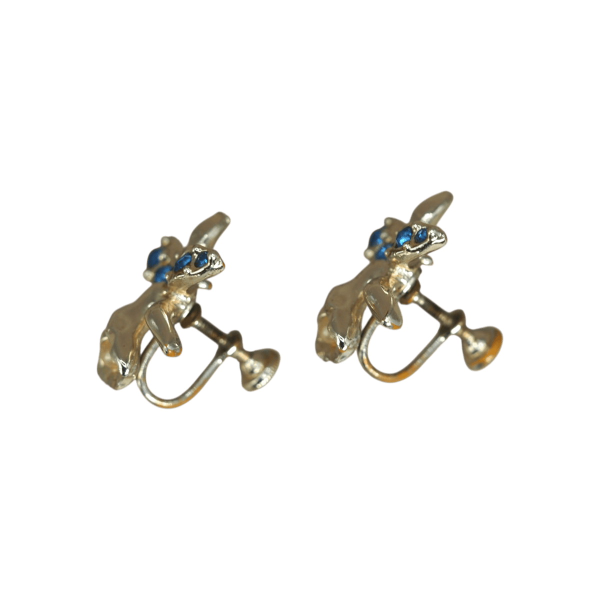 Vintage Gold Tone Orchid Screw-Back Earrings Sapphire Blue Rhinestones and Faux Pearl Earrings - GlamGram NYC