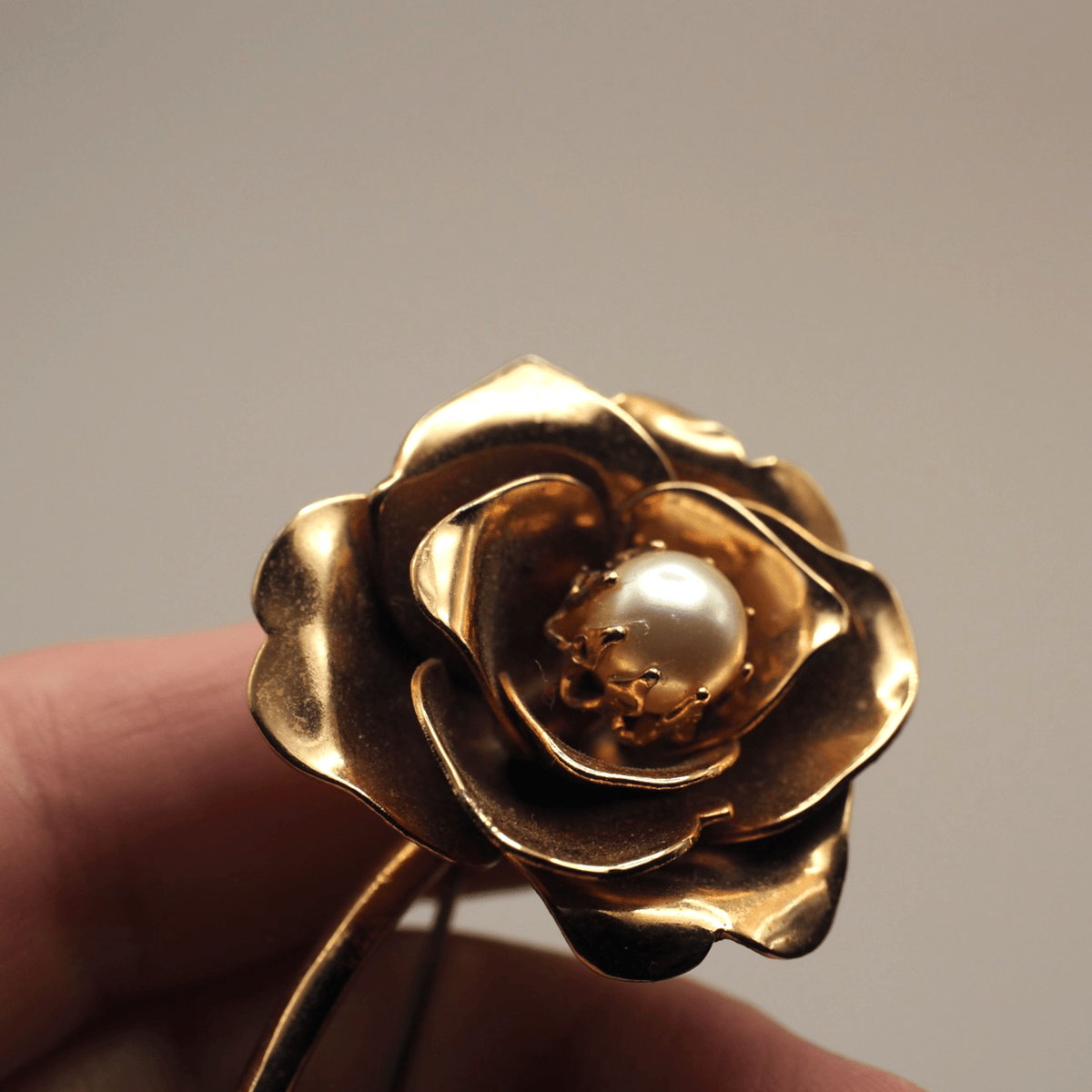 Vintage Gold Tone Rose Brooch, Large Flower Pin with Faux Pearl, Mid Century Statement Brooch, Retro Floral Jewelry Gift Brooch - GlamGram NYC