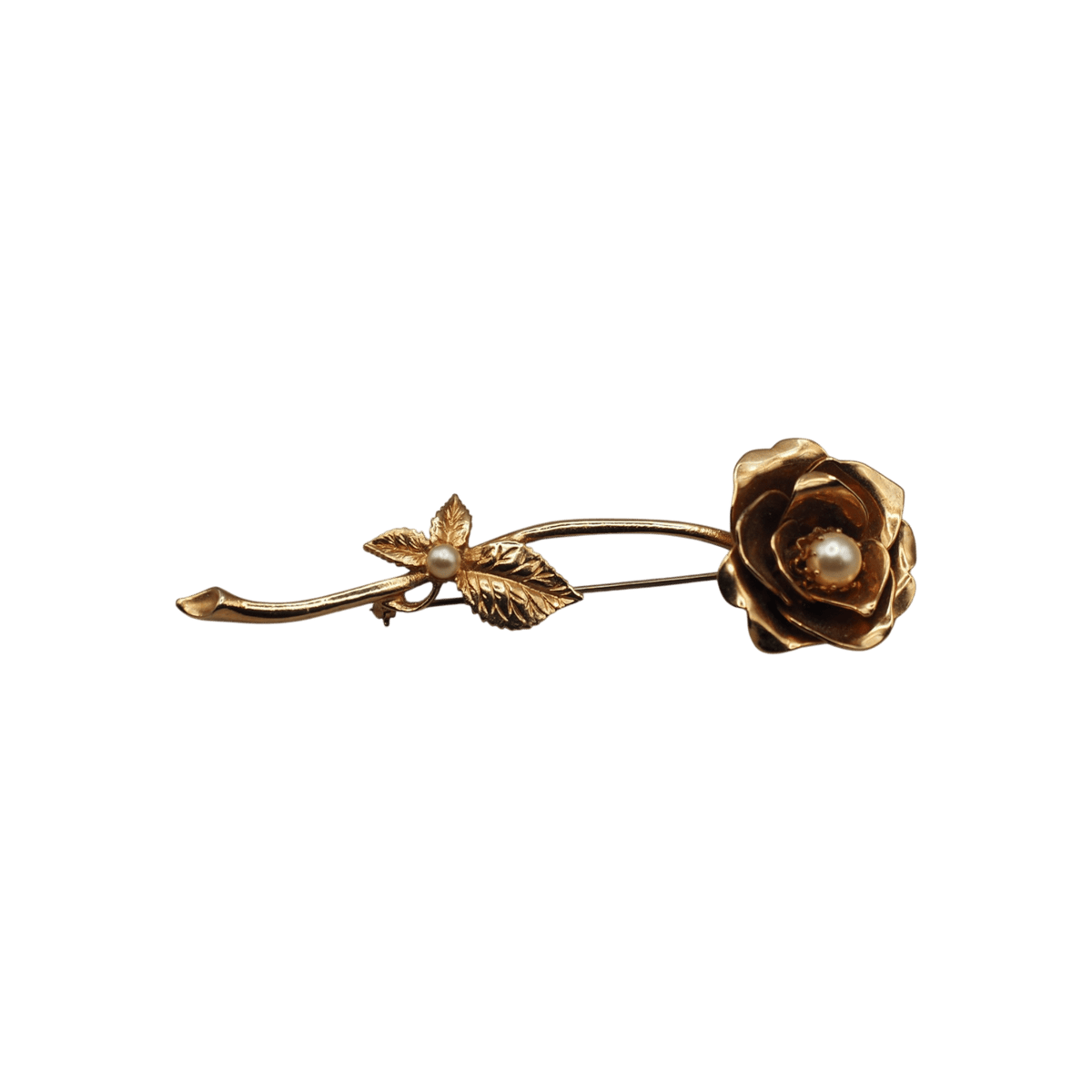Vintage Gold Tone Rose Brooch, Large Flower Pin with Faux Pearl, Mid Century Statement Brooch, Retro Floral Jewelry Gift Brooch - GlamGram NYC