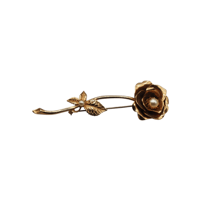 Vintage Gold Tone Rose Brooch, Large Flower Pin with Faux Pearl, Mid Century Statement Brooch, Retro Floral Jewelry Gift Brooch - GlamGram NYC