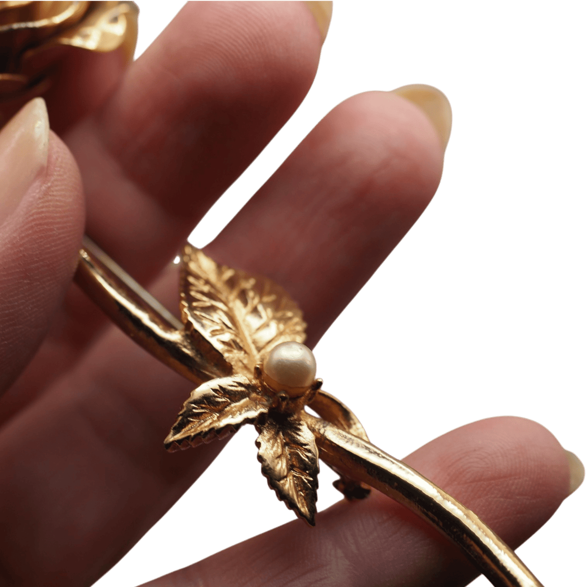 Vintage Gold Tone Rose Brooch, Large Flower Pin with Faux Pearl, Mid Century Statement Brooch, Retro Floral Jewelry Gift Brooch - GlamGram NYC
