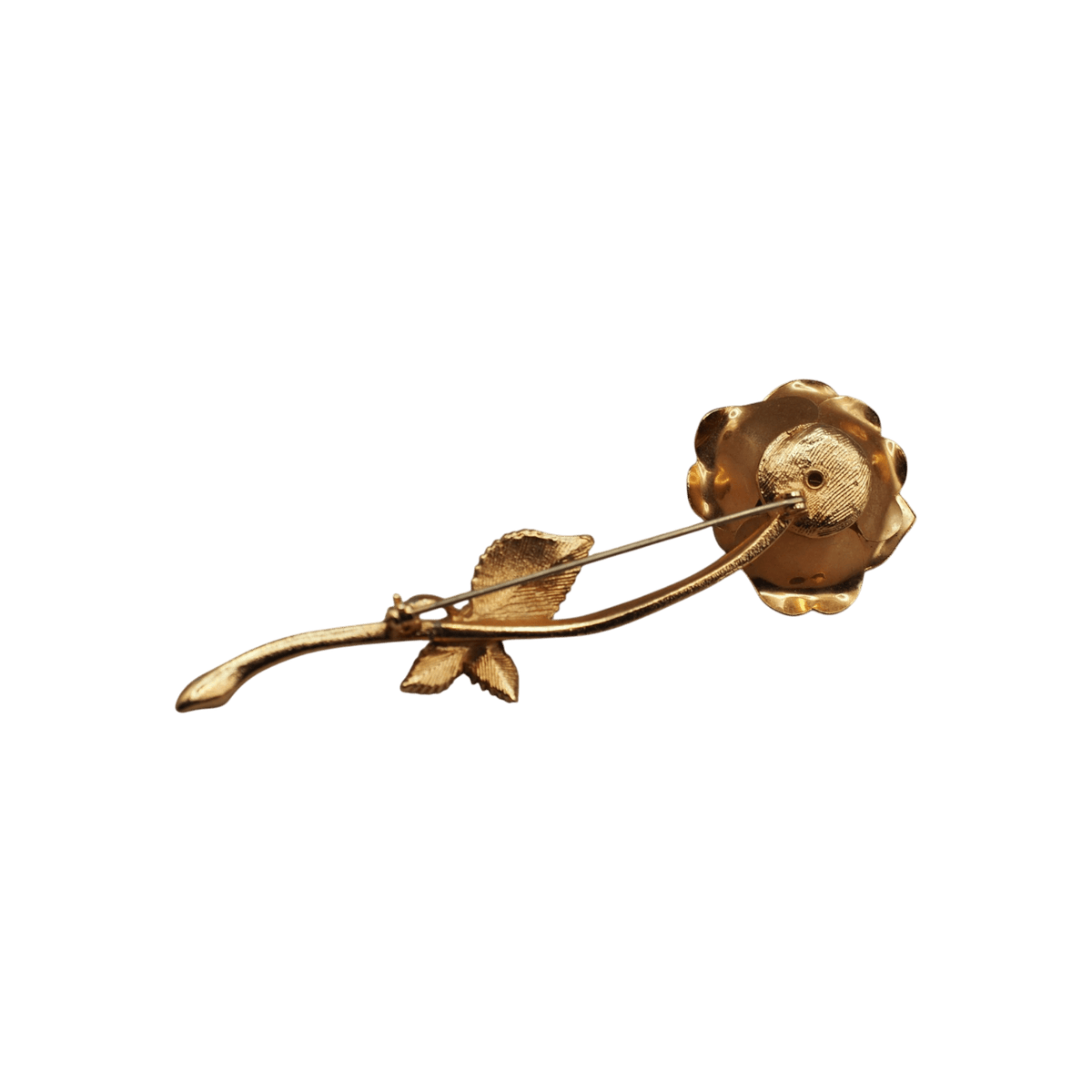 Vintage Gold Tone Rose Brooch, Large Flower Pin with Faux Pearl, Mid Century Statement Brooch, Retro Floral Jewelry Gift Brooch - GlamGram NYC