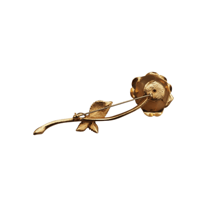 Vintage Gold Tone Rose Brooch, Large Flower Pin with Faux Pearl, Mid Century Statement Brooch, Retro Floral Jewelry Gift Brooch - GlamGram NYC