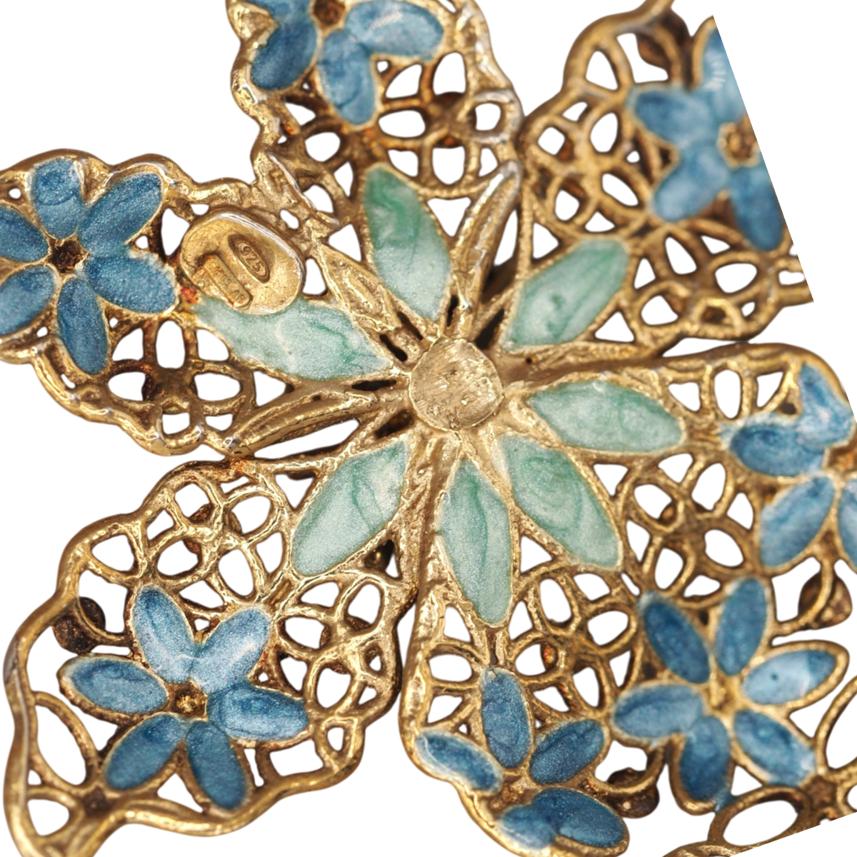 Vintage Italian Sterling Silver Vermeil Enamel Filigree Floral Pendant Pendant - GlamGram NYC