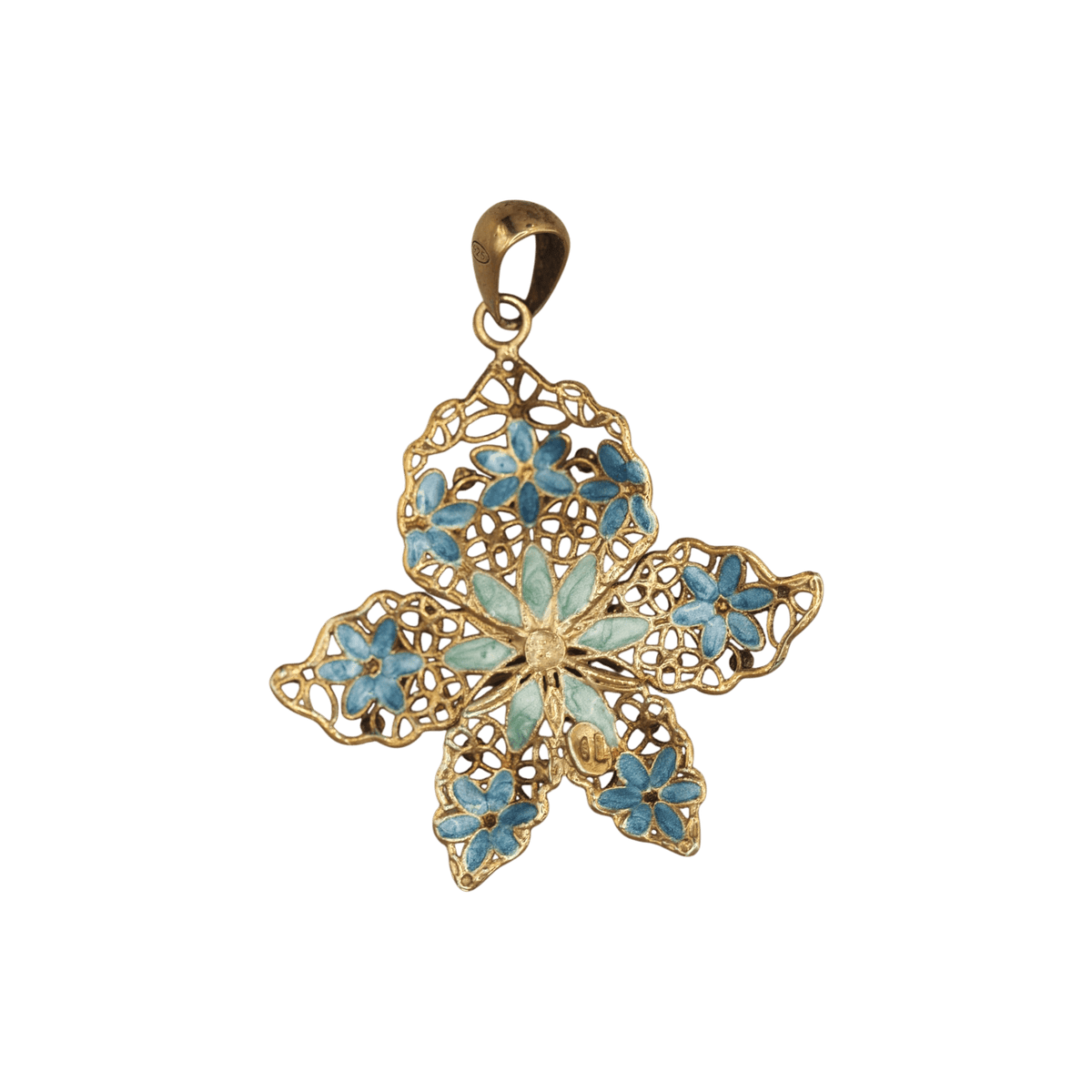 Vintage Italian Sterling Silver Vermeil Enamel Filigree Floral Pendant Pendant - GlamGram NYC