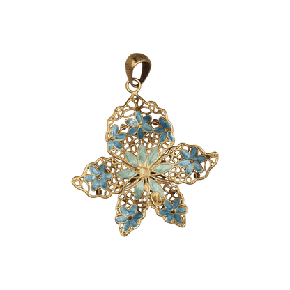 Vintage Italian Sterling Silver Vermeil Enamel Filigree Floral Pendant Pendant - GlamGram NYC