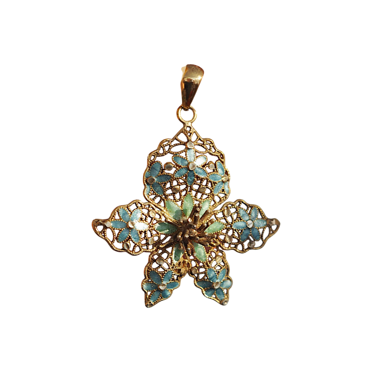 Vintage Italian Sterling Silver Vermeil Enamel Filigree Floral Pendant Pendant - GlamGram NYC
