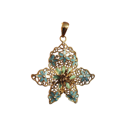 Vintage Italian Sterling Silver Vermeil Enamel Filigree Floral Pendant Pendant - GlamGram NYC