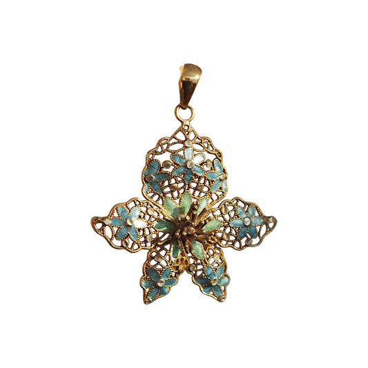 Vintage Italian Sterling Silver Vermeil Enamel Filigree Floral Pendant Pendant - GlamGram NYC