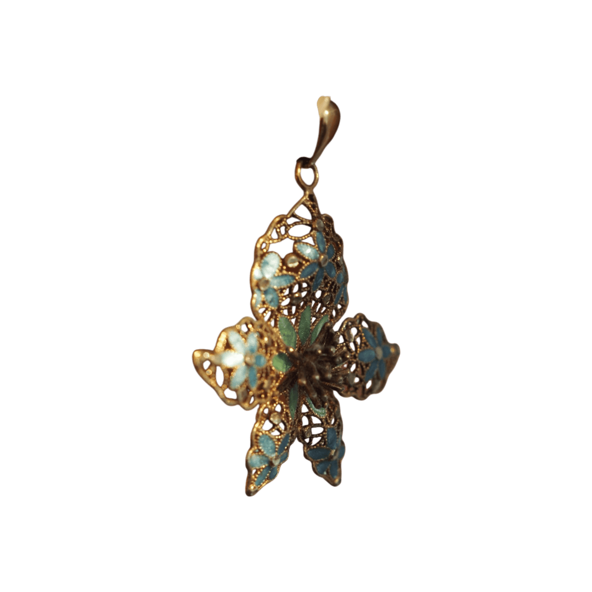 Vintage Italian Sterling Silver Vermeil Enamel Filigree Floral Pendant Pendant - GlamGram NYC