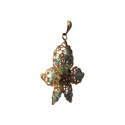 Vintage Italian Sterling Silver Vermeil Enamel Filigree Floral Pendant Pendant - GlamGram NYC