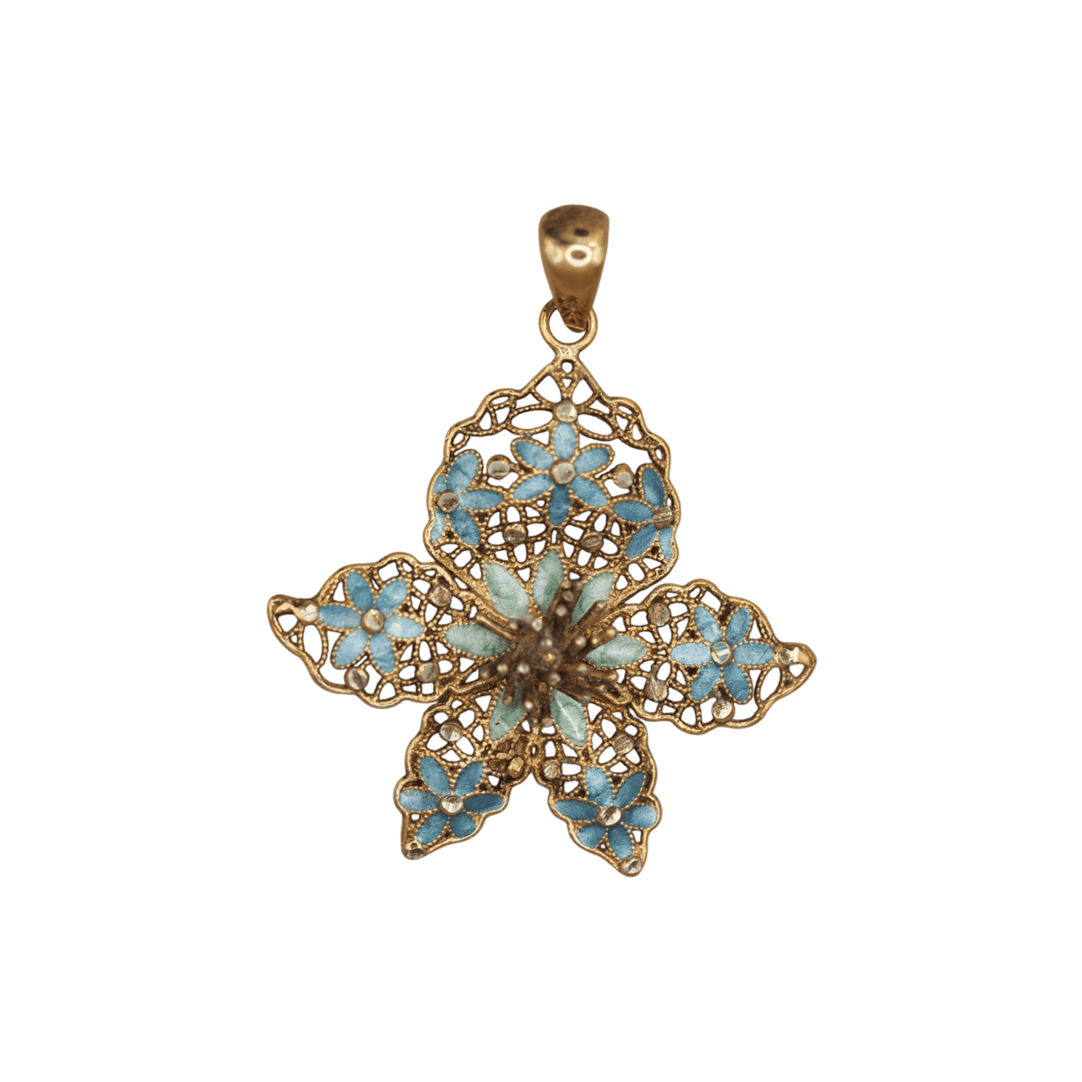 Vintage Italian Sterling Silver Vermeil Enamel Filigree Floral Pendant Pendant - GlamGram NYC